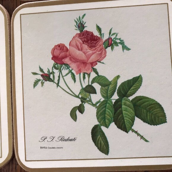 Vintage "Redoute Rose" Pimpernel Coasters Set of 6 Made In England Barware - Picture 7 of 11